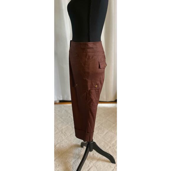 Cache Brown Linen Cargo Capris Wide Leg Size 6 - Picture 2 of 8